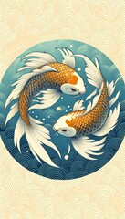 Eternal Flow - Koi Harmony in Japanese Vector Elegance
