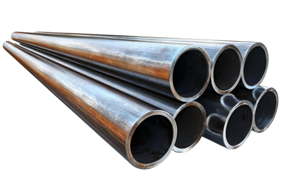 A close-up view of several metal pipes, showcasing their texture and structure, ideal for industrial and construction themes.