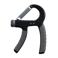 3D render of a handgrip with soft black and grey handles and strong metallic spring.