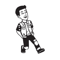 Handsome Man Black and White Illustration Vector Image Male Portrait Fashion Sketch Line Art Design	
