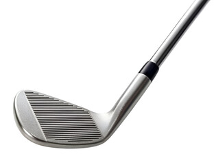 A close-up of a golf club showing its precision design and textured face for optimal performance on the golf course.