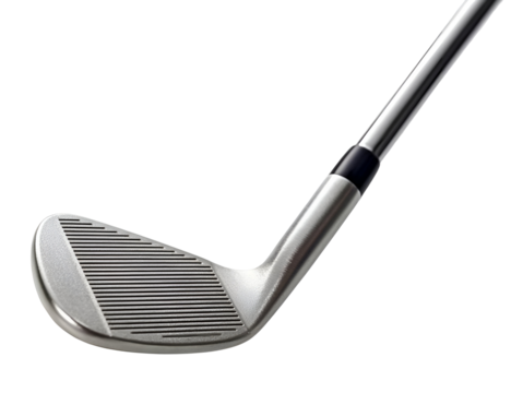 A close-up of a golf club showing its precision design and textured face for optimal performance on the golf course. - Powered by Adobe