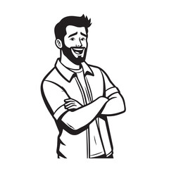 Handsome Man Black and White Illustration Vector Image Male Portrait Fashion Sketch Line Art Design	
