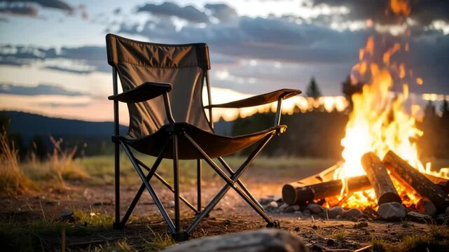 Campfire and folding chair outdoors