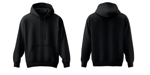 Stylish black hoodie mockup showcasing front and back views, perfect for fashion design presentations or apparel marketing.