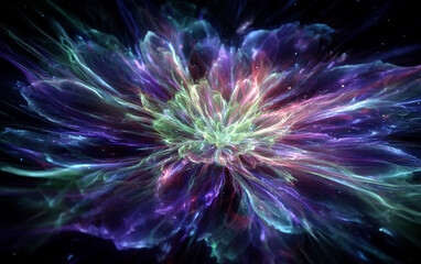 Vibrant and colorful abstract digital flower with glowing lines