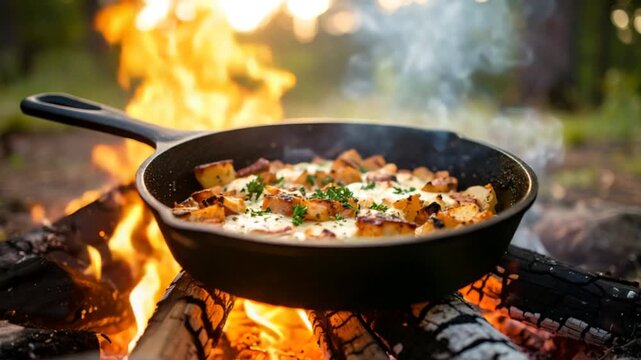 Campfire cooking potatoes