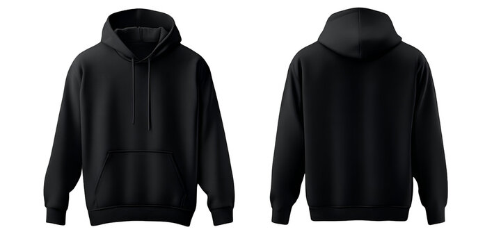 Stylish black hoodie mockup showcasing front and back views, perfect for fashion design presentations or apparel marketing.