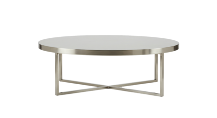 Modern Round Coffee Table with Brushed Metal Finish and Geometric Base