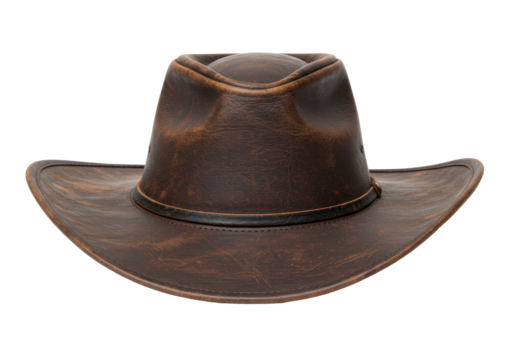 Distressed Brown Leather Cowboy Hat Front View