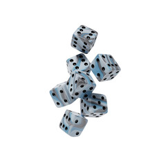 Abstract Blue and Gray Marbled Dice Falling on Black Background:  3D Render