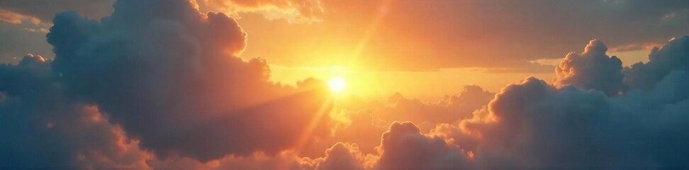 Fototapeta premium Golden sun rays bursting through gaps in clouds, illuminating a serene landscape Perfect for nature, weather, and inspirational themes , sunburst, sun rays