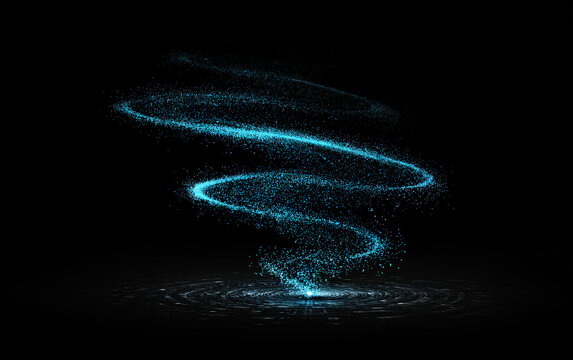 Blue glowing particle swirl forming a dynamic spiral pattern