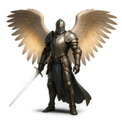 Obraz premium Armored Angel Warrior with Sword and Wings – Epic Fantasy and Spiritual Guardian Illustration | Transparent Background