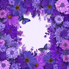 Beautiful Purple Floral Frame with Butterflies and Text Space