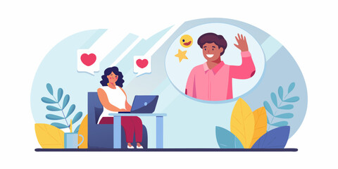 Woman having a video call with a man receiving hearts and a star emoji