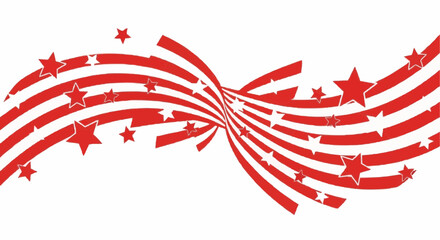 Obraz premium Abstract design with flowing red stripes and scattered stars on a white background.