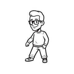 Handsome Man Black and White Illustration Vector Image Male Portrait Fashion Sketch Line Art Design	