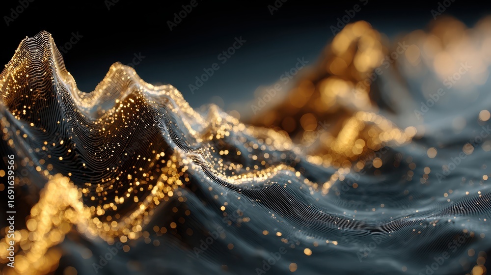 Wall mural abstract financial chart flowing with lines and golden particles
