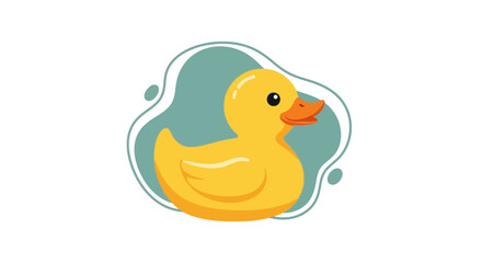 Cute Yellow Rubber Duck Illustration Floating on Abstract Blue Background, Adorable Bath Toy for Children's Fun and Playtime Adventures