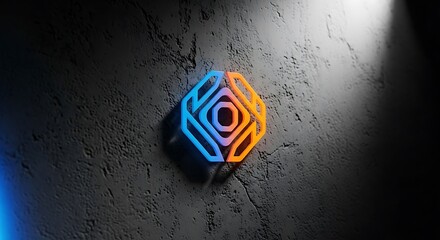 Abstract Neon Symbol on Concrete Wall - Modern Design and Technology.