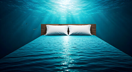 Dreamlike Underwater Bedroom with Sunbeams and Ocean Life