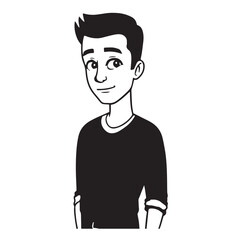 Handsome Man Black and White Illustration Vector Image Male Portrait Fashion Sketch Line Art Design	