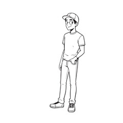 Handsome Man Black and White Illustration Vector Image Male Portrait Fashion Sketch Line Art Design	