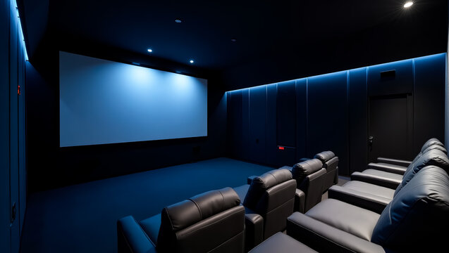 Luxurious private home theater with plush seating and a large screen perfect for immersive movie entertainment experiences