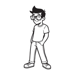 Handsome Man Black and White Illustration Vector Image Male Portrait Fashion Sketch Line Art Design	