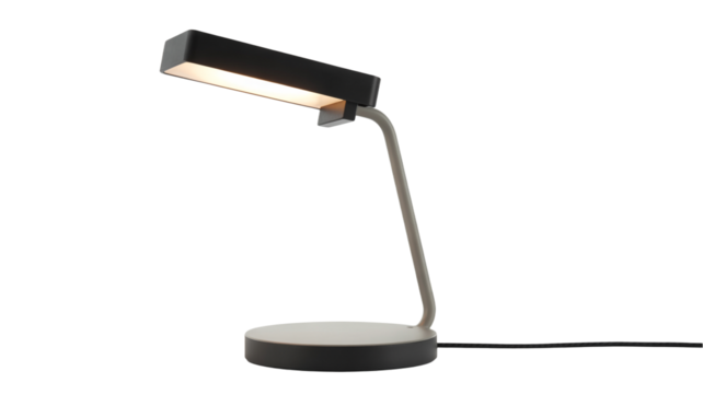 Sleek modern desk lamp illuminates workspace with bright, focused light