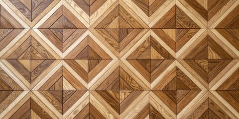 Intricate geometric pattern of wood tiles featuring a repeating diamond shape in warm earthy tones