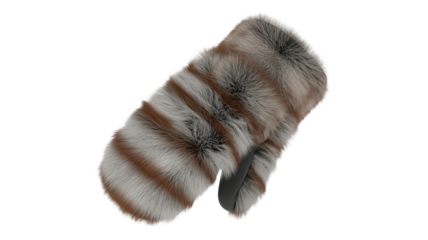 Luxurious striped fur mitten offering warmth and cozy winter style