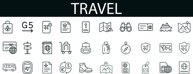 Travel Icon Set for Tourism, Adventure Planning, and Global Navigation UI Design