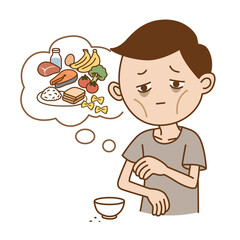 A man wad malnutrition, thin weak poverty hunger, illustration cartoon on white background