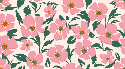 Abstract hand drawn floral seamless patterns. Illustration for fabric, textiles, clothing, wall art, printing and design project, etc.