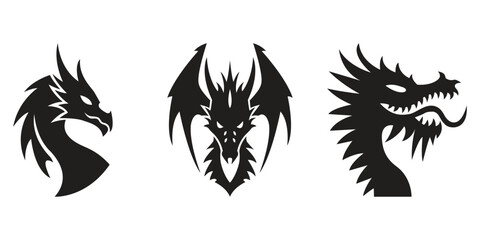 Vector set of dragon head silhouette illustration