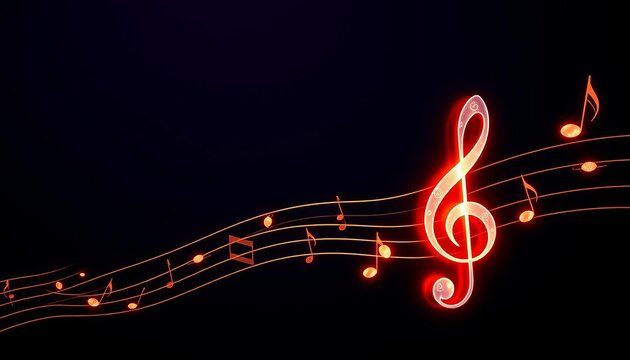 Elegant treble clef and musical notes subtly illuminated against a dark backdrop,  notation,  rhythm