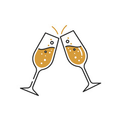 Two Champagne Glasses Clinking in Celebration