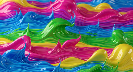 4K Abstract Vibrant Liquid Waves in Rainbow Colors with Glossy Fluid Texture
