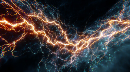 Dynamic lightning bolts create an electrifying display against a dark background, symbolizing energy and power in nature.