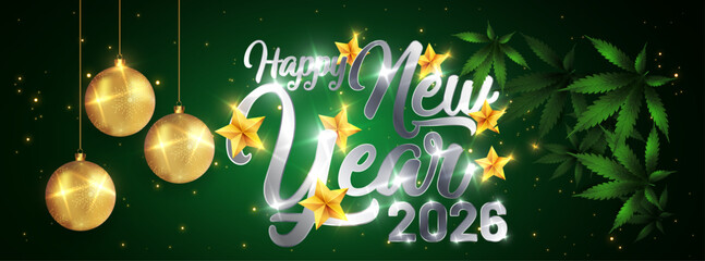 Happy New Year 2026 of glitter silver color fireworks. Vector silver glittering text and 2025 numbers with sparkle shine for holiday greeting card	
