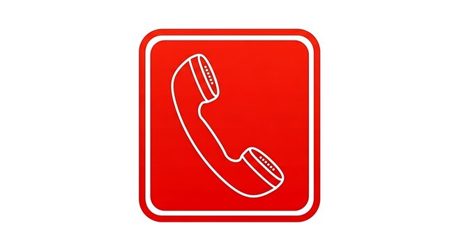 Bold red icon featuring a clean white outline of a classic telephone handset, symbolizing communication and connectivity for modern businesses.