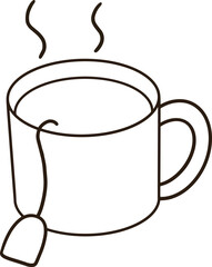 Cartoon line of tea cup with tea bag