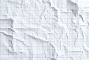 Wrinkled white gridded math paper, showing creases and texture,  detail,  learning