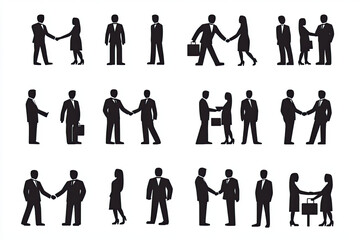 Business Agreement Silhouette: A collection of monochrome silhouettes depicting various business agreements, showcasing the importance of collaboration, partnership.