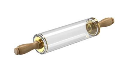 Elegant glass rolling pin with natural wood handles and gold accents