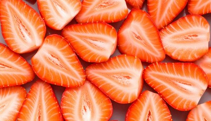 Vibrant, juicy strawberry halves reveal fresh texture and sweet seeds, perfect for summer desserts and healthy eating inspiration.
