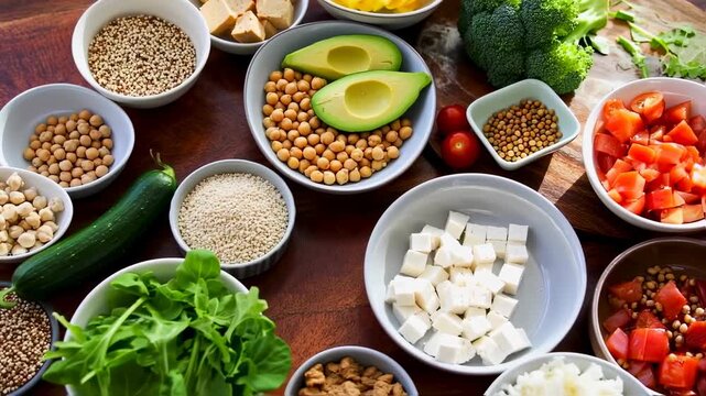 Healthy Vegan Ingredients on Wooden Tabletop