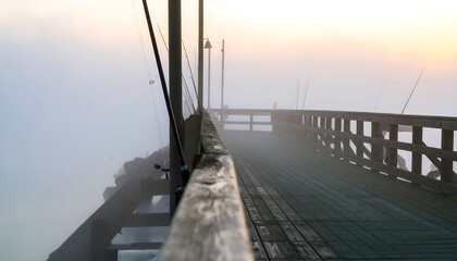 Obraz premium Misty fishing pier at sunrise